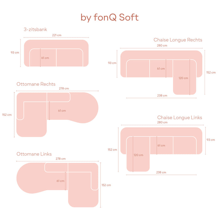 by fonQ Soft Hoekbank met Chaise Longue Links - Bouclé - Crème