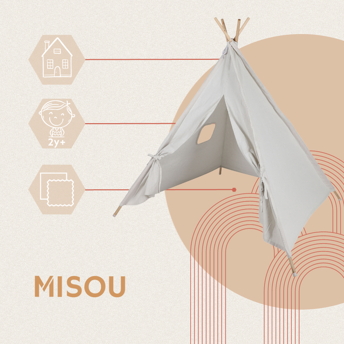 MISOU Tipi Tent Kinder Speeltent Jongens Meisjes 120x120x150cm Beig...