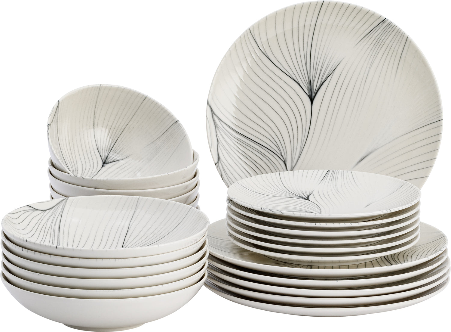 Lite-Body - Serviesset Hermes - 6 personen - 24 delig - Wit wave grijs
