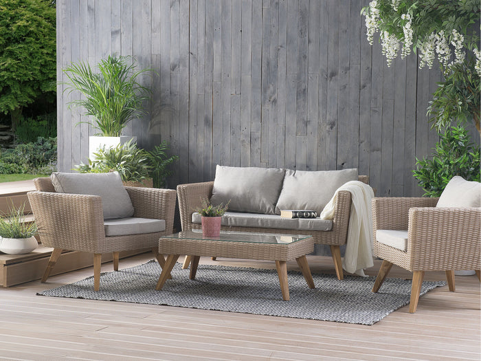 Beliani - VITTORIA - Loungeset voor 4 - Natuurlijk - PE rotan