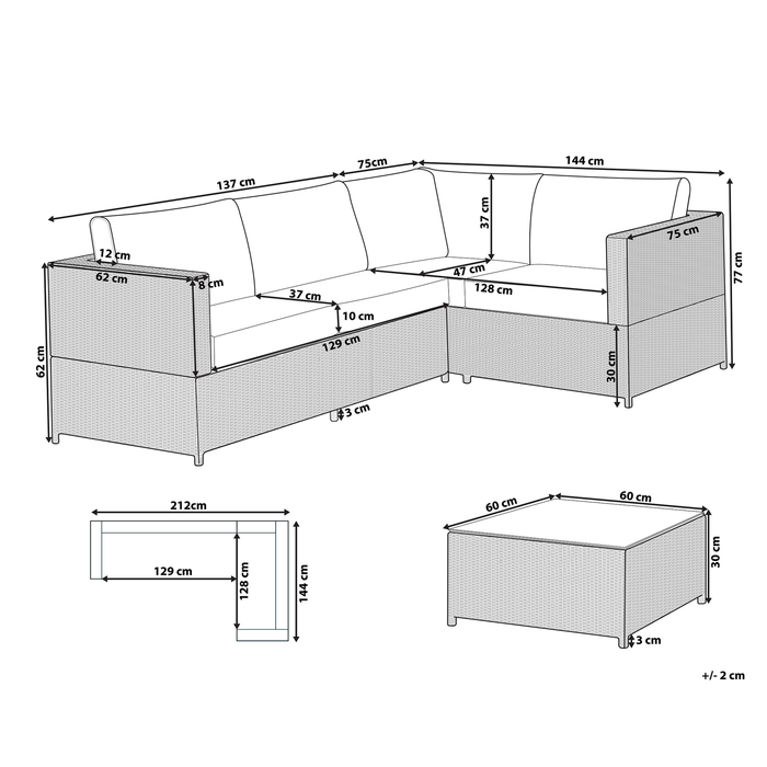 Beliani - AVOLA - Loungeset voor 4 - Grijs - PE rotan