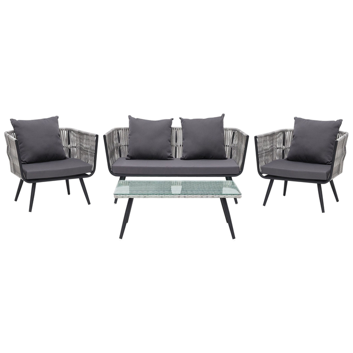 Beliani - RAGUSA - Loungeset voor 4 - Grijs - PE rotan
