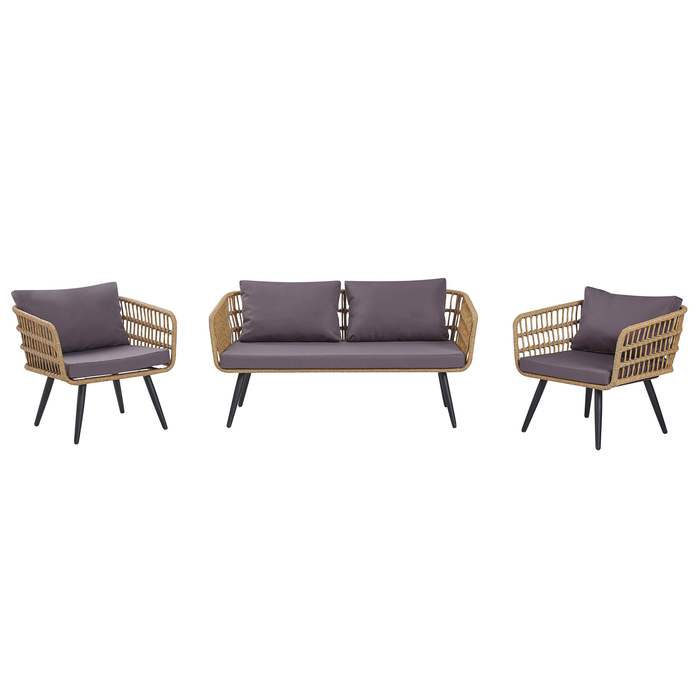 Beliani - FOBELLO - Loungeset voor 4 - Natuurlijk - PE rotan