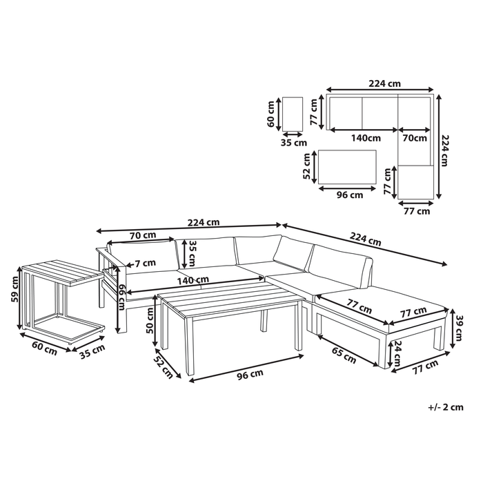 Beliani - MESSINA - Loungeset voor 5 - Zwart - Aluminium