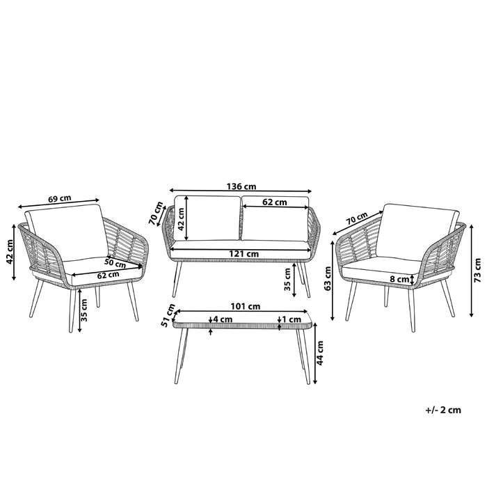 Beliani - CORINTH II - Loungeset voor 4 - Natuurlijk - PE rotan