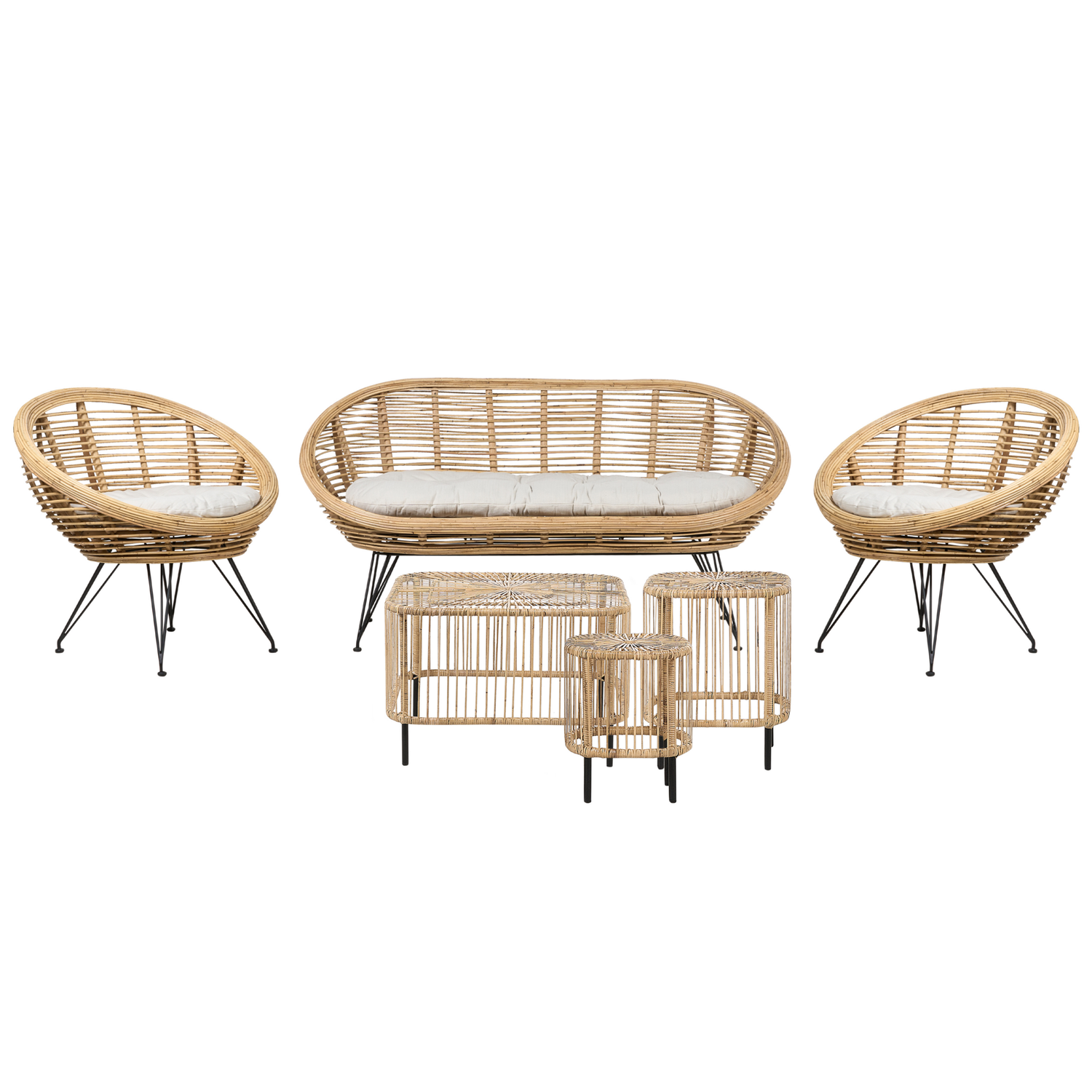Beliani - MARATEA| CESENATICO - Loungeset met salontafels- Lichtbeige