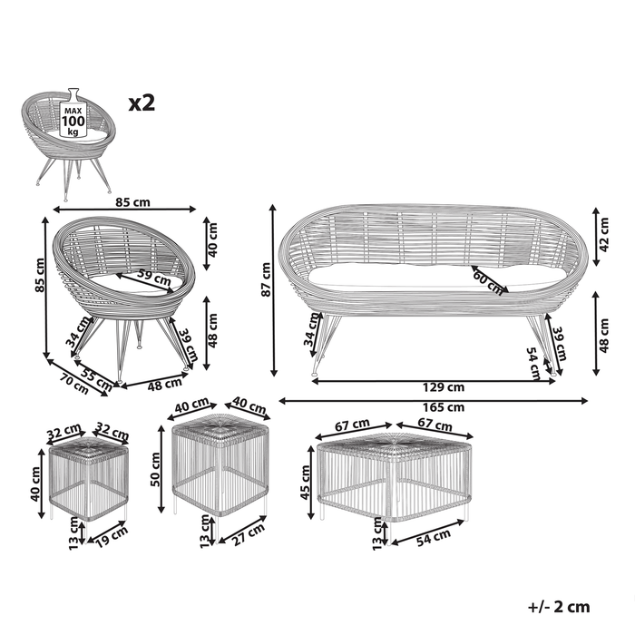 Beliani - MARATEA| CESENATICO - Loungeset met salontafels- Lichtbeige