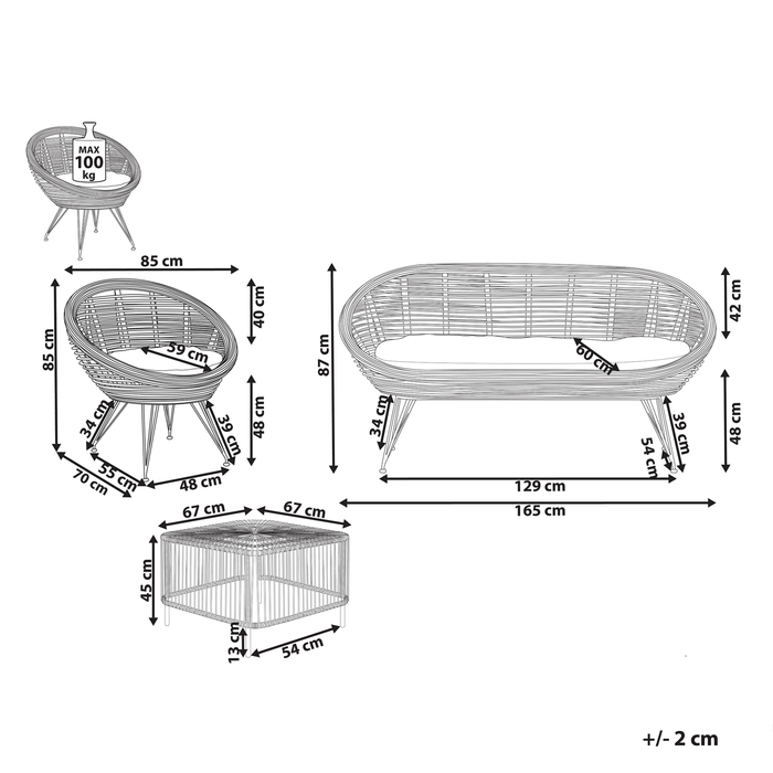 Beliani - MARATEA| CESENATICO - Loungeset - Lichtbeige - Rotan