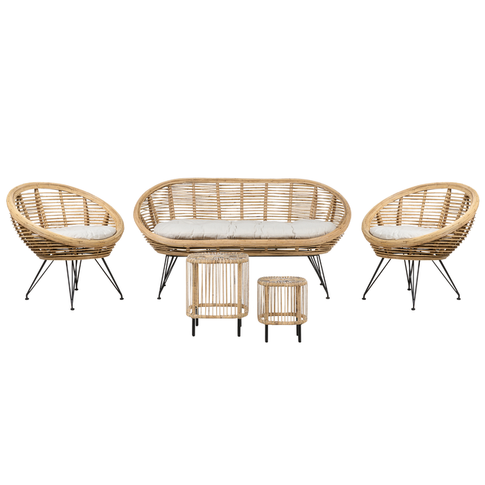 Beliani-MARATEA| CESENATICO-Banken set met salontafel-Lichtbeige-Rotan
