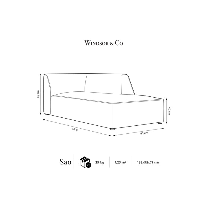 Windsor & Co Sao Chaise Longue Rechts - Ribstof - Zwart