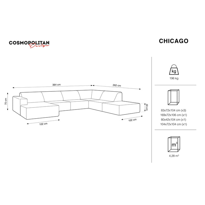 Cosmopolitan Design Chicago U-bank - Hoek Rechts - Velvet - Grijs