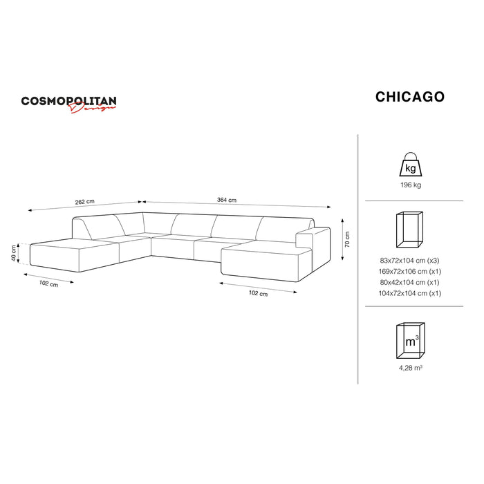 Cosmopolitan Design Chicago U-bank - Hoek Links - Velvet - Flessengroen