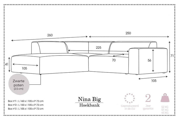 NADUVI Collection Nina Big Hoekbank Links - Ribstof - Turquoise