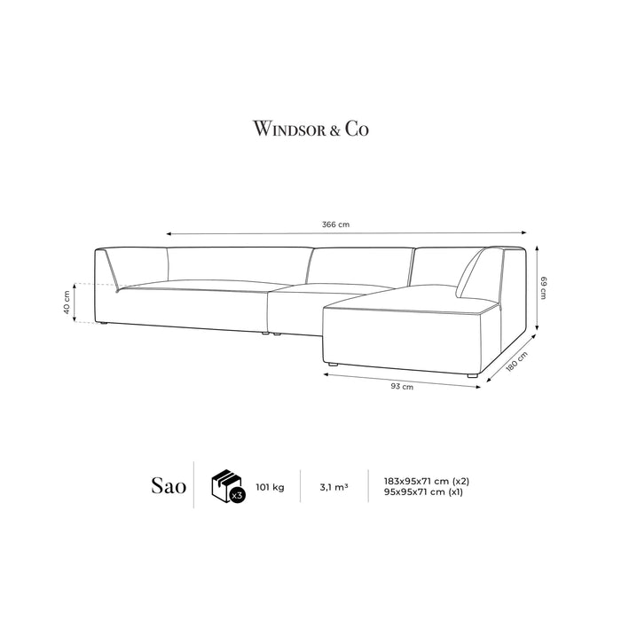 Windsor & Co Sao Hoekbank met Chaise Longue Rechts - 5-zits - Ribstof - Zwart