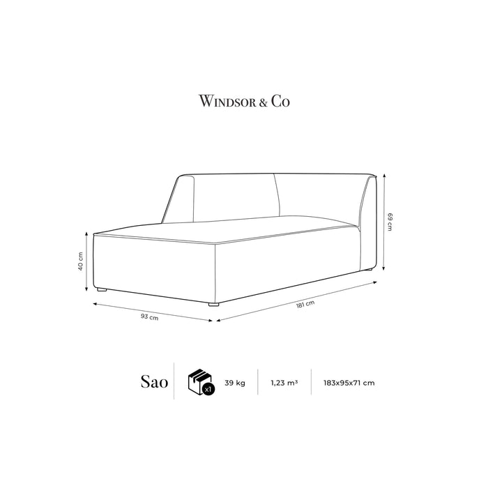 Windsor & Co Sao Chaise Longue Links - Ribstof - Zwart