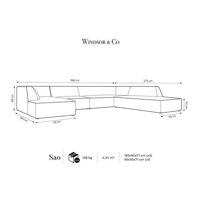 Windsor & Co Sao U-bank - Hoek Rechts - Ribstof - Zwart