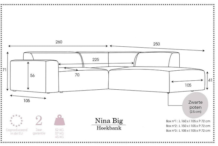 NADUVI Collection Nina Big Hoekbank Rechts - Ribstof - Lichtblauw