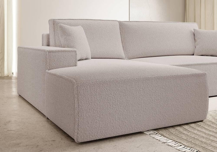 NADUVI Collection Galine Hoekbank met Chaise Longue Links met Slaapfunctie - Bouclé - Crème