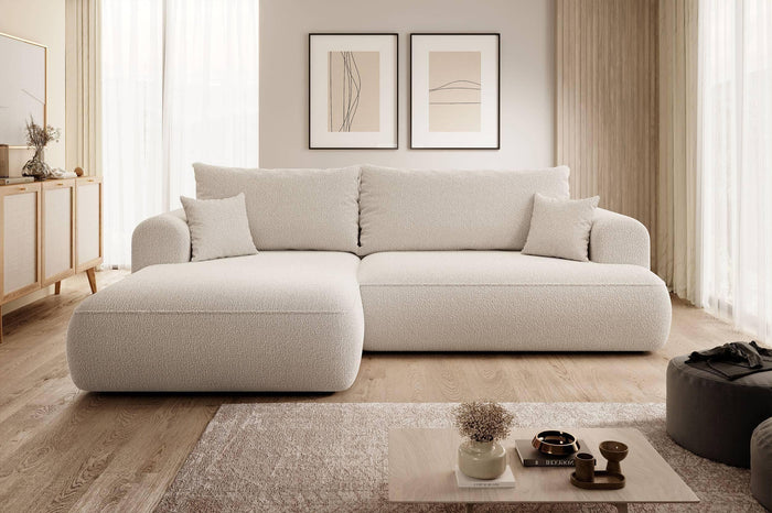 NADUVI Collection Philipa Hoekbank Links met Slaapfunctie - Bouclé - Beige