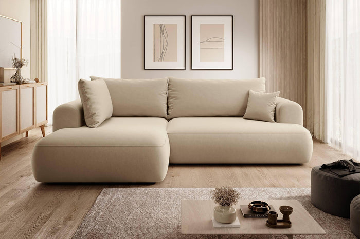 NADUVI Collection Philipa Hoekbank Big Links met Slaapfunctie - Velvet - Beige