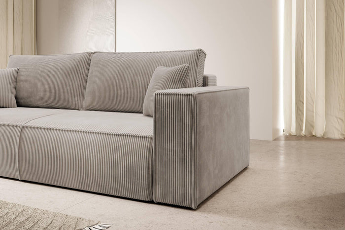 NADUVI Collection Galine 3-zitsbank met Slaapfunctie - Ribstof - Beige