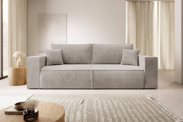 NADUVI Collection Galine 3-zitsbank met Slaapfunctie - Ribstof - Beige
