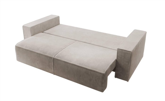 NADUVI Collection Galine 3-zitsbank met Slaapfunctie - Ribstof - Beige