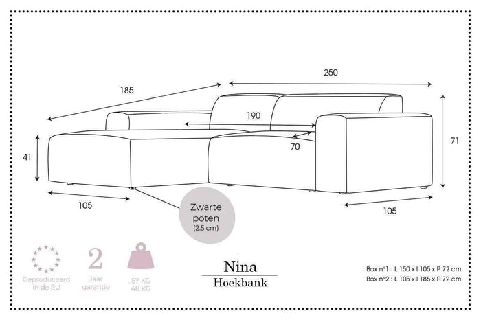 NADUVI Collection Nina Hoekbank Links - Ribstof - Crème