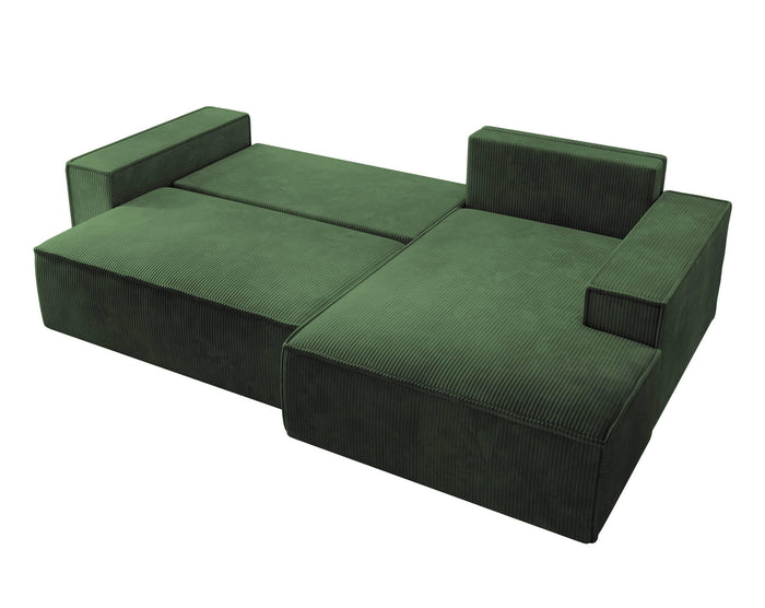 NADUVI Collection Galine Hoekbank met Chaise Longue Rechts met Slaapfunctie - Ribstof - Donkergroen