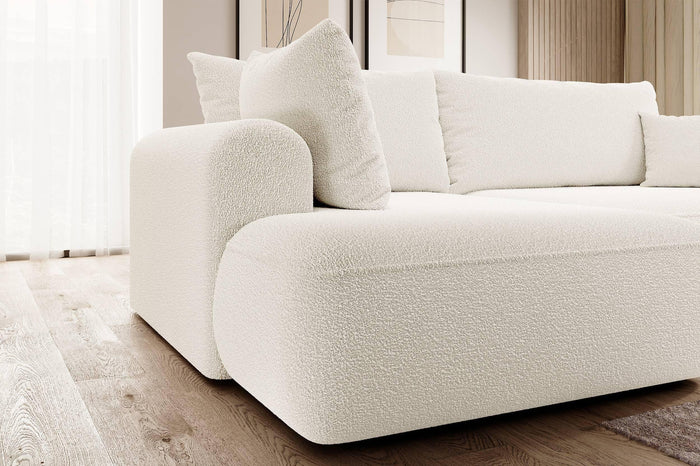 NADUVI Collection Philipa Hoekbank Big Links met Slaapfunctie - Bouclé - Crème