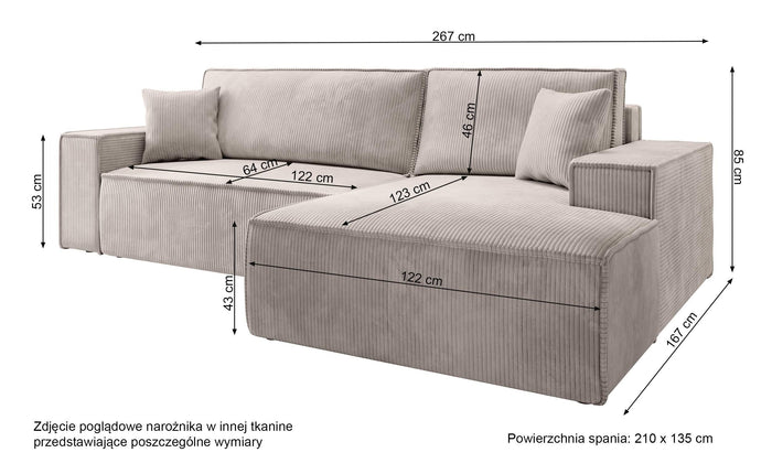 NADUVI Collection Galine Hoekbank met Chaise Longue Rechts met Slaapfunctie - Ribstof - Beige