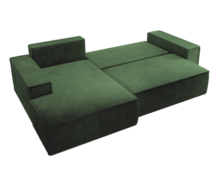 NADUVI Collection Galine Hoekbank met Chaise Longue Links met Slaapfunctie - Ribstof - Donkergroen