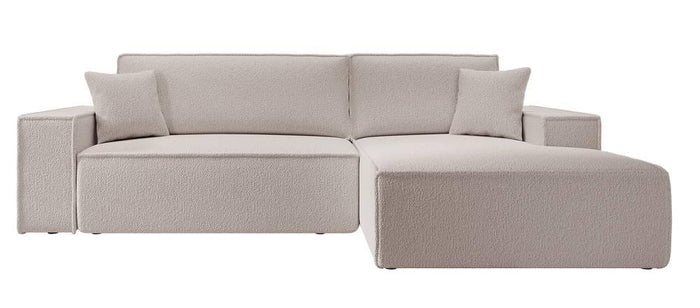 NADUVI Collection Galine Hoekbank met Chaise Longue Rechts met Slaapfunctie - Bouclé - Crème