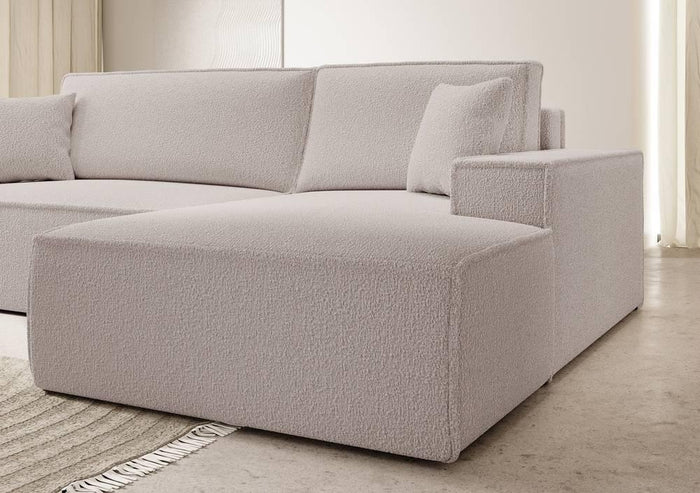 NADUVI Collection Galine Hoekbank met Chaise Longue Rechts met Slaapfunctie - Bouclé - Crème