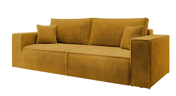 NADUVI Collection Galine 3-zitsbank met Slaapfunctie - Ribstof - Mosterdgeel