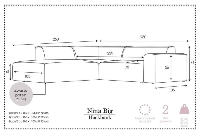 NADUVI Collection Nina Big Hoekbank Links - Ribstof - Lichtgrijs