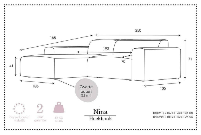 NADUVI Collection Nina Hoekbank Links - Ribstof - Donkergrijs