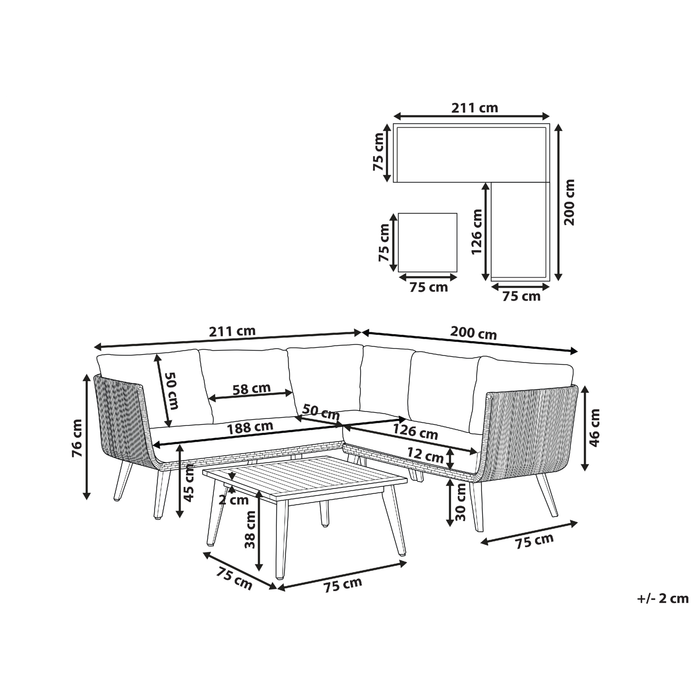 Beliani - ALCAMO - Loungeset voor 5 - Beige - Acaciahout