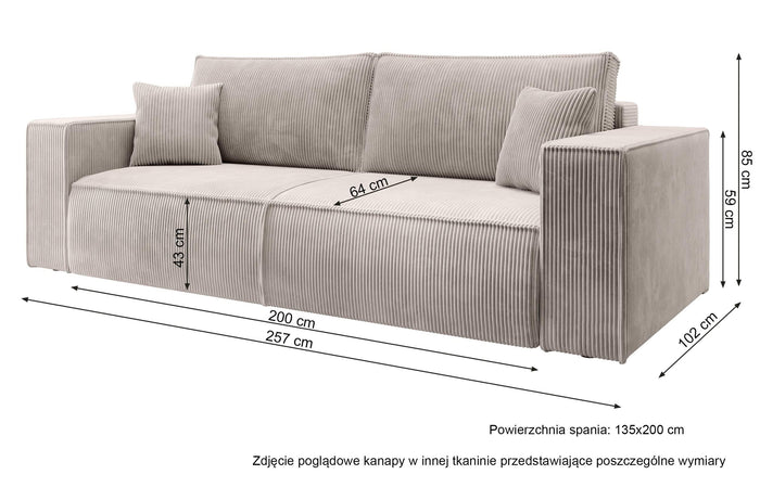 NADUVI Collection Galine 3-zitsbank met Slaapfunctie - Ribstof - Donkergroen