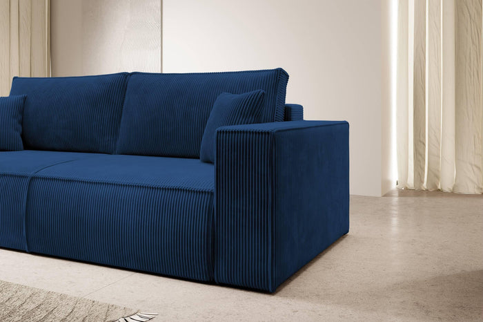 NADUVI Collection Galine 3-zitsbank met Slaapfunctie - Ribstof - Donkerblauw