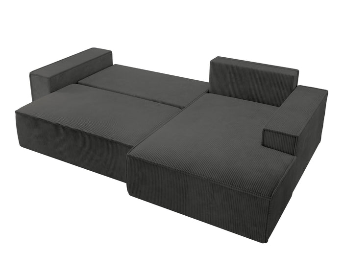 NADUVI Collection Galine Hoekbank met Chaise Longue Rechts met Slaapfunctie - Ribstof - Antraciet