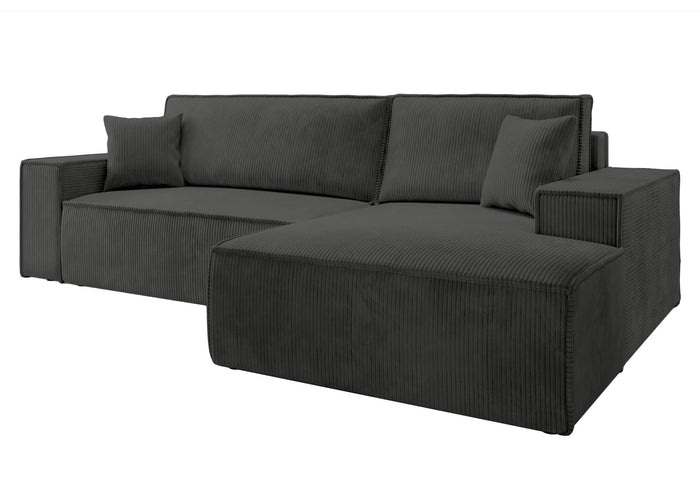 NADUVI Collection Galine Hoekbank met Chaise Longue Rechts met Slaapfunctie - Ribstof - Antraciet