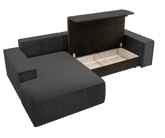 NADUVI Collection Galine Hoekbank met Chaise Longue Links met Slaapfunctie - Ribstof - Antraciet