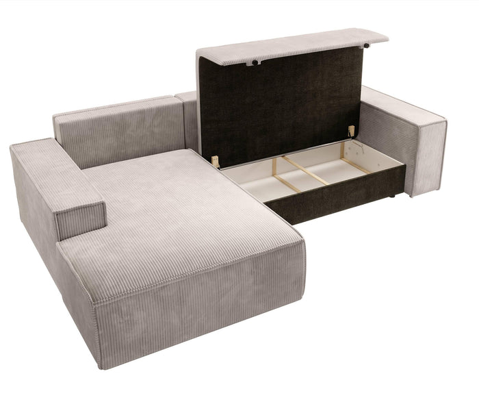 NADUVI Collection Galine Hoekbank met Chaise Longue Links met Slaapfunctie - Ribstof - Crème