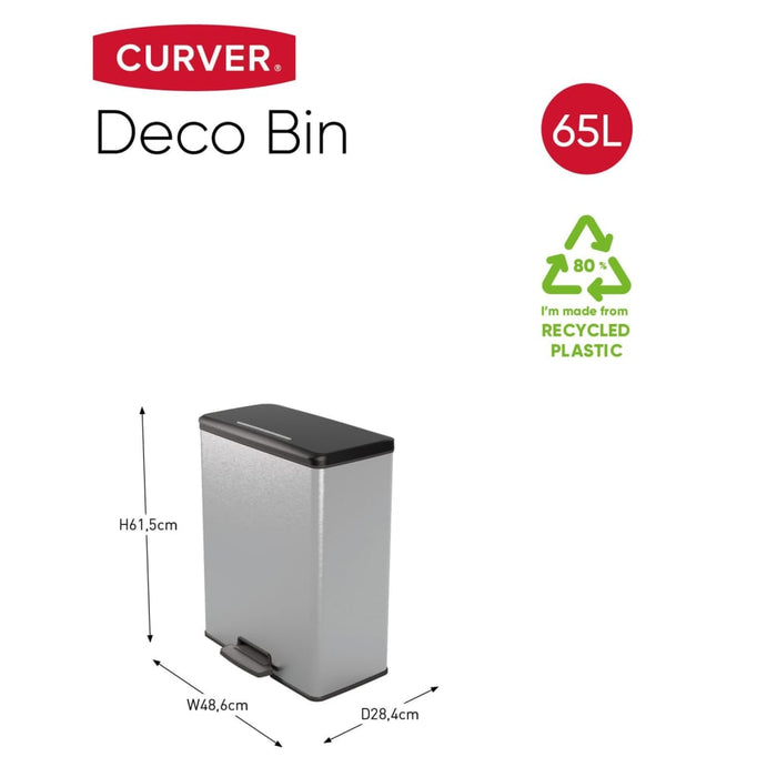 Curver Pedaalemmer Deco 65 L zilverkleurig