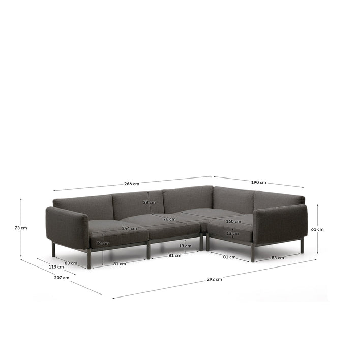 Kave Home - Sorells modulaire 5-zits buitenbank met grijze bekleding