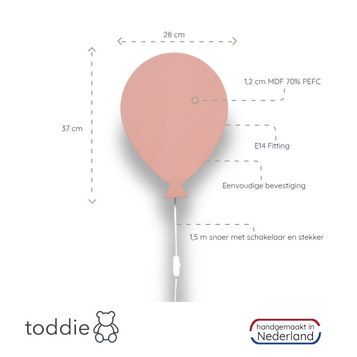Houten wandlamp kinderkamer | Ballon - terra roze
