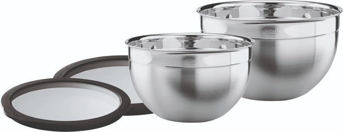 Schaal met Vershouddeksel, Set van 2 Stuks, RVS, Ø 20 cm, Ø 24 cm - Rö
