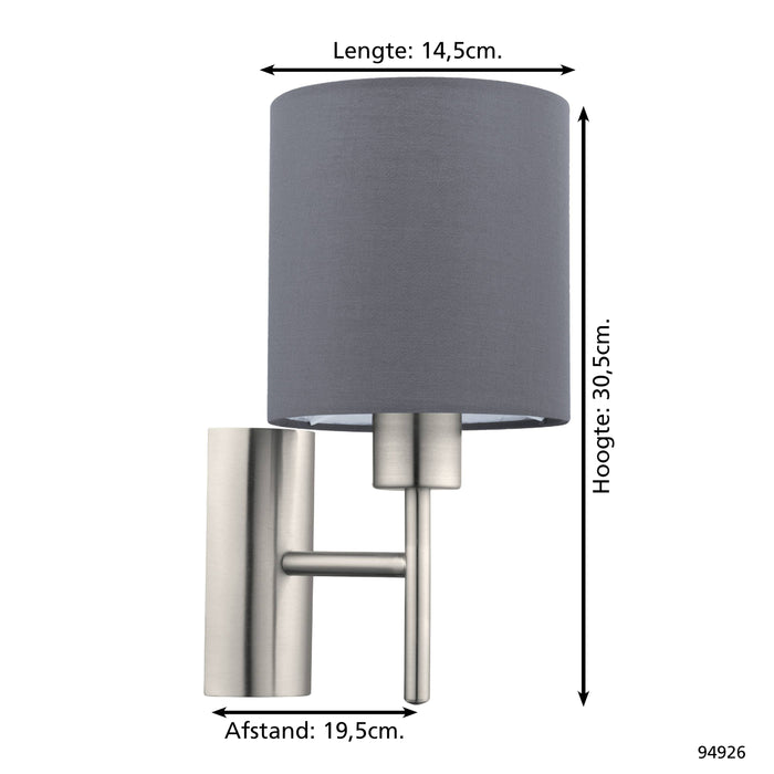 EGLO Pasteri - Wandlamp - 1 Lichts - Nikkel-Mat - Grijs