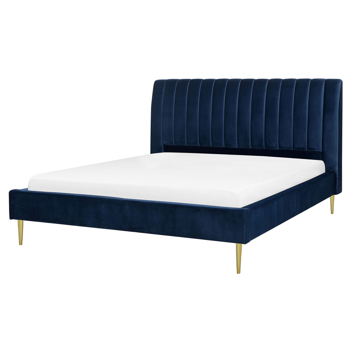 Beliani - MARVILLE - Tweepersoonsbed - Blauw - 160 x 200 cm - Fluweel